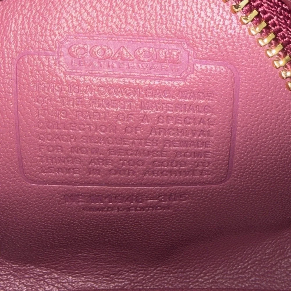 Coach Magenta Pink Glovetanned Leather Half Moon Mini Pouch Wristlet Bag Wallet